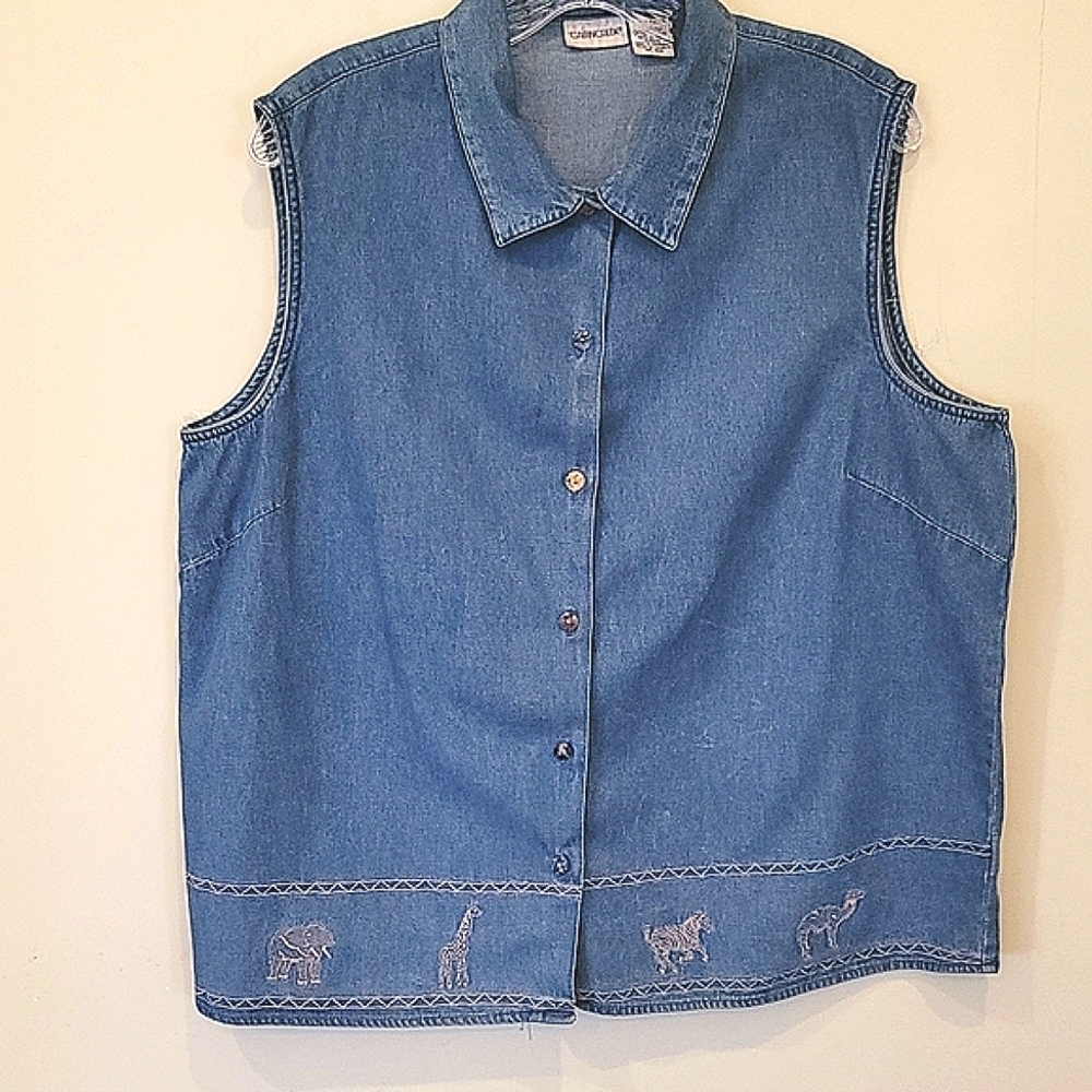 Cabin Creek  Denim Sleeveless VTG Jean Vest Coastal Western Cowgirl Core Size XL